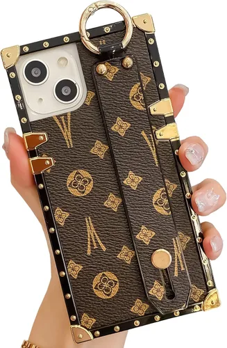 Vista 19 de Funda rectangular de cuero compatible con 11 con correa para pulsera, funda de diseño de lujo para mujeres y niñas, funda protectora con soporte