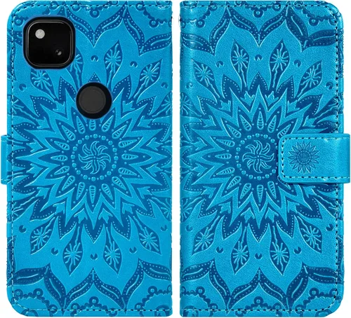 Vista 5 de Asuwish Funda de teléfono para Google Pixel 4a 4G con protector de pantalla de vidrio templado, funda delgada de piel con diseño de girasol, soporte