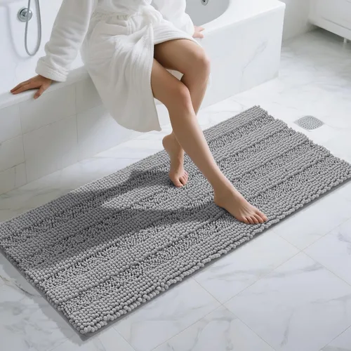 Vista 109 de Yimobra Tapetes de baño lavables, de chenilla súper suave y absorbente, para suelo y alfombra, de secado rápido, antideslizante, para bañera y Beige