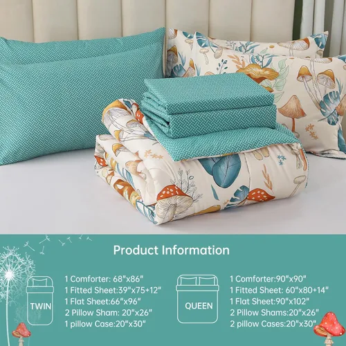 Vista 7 de Dinjoy Juego de edredón de 6 piezas para niñas, juego de ropa de cama colorido de arcoíris degradado tamaño individual, cama en una bolsa para niños