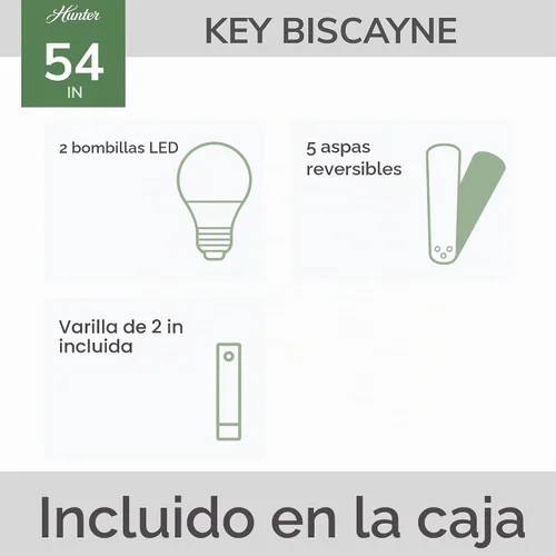 Vista 3 de Hunter Key Biscayne - Ventilador de techo, para interiores y exteriores, con luz LED y control para cadena de tracción