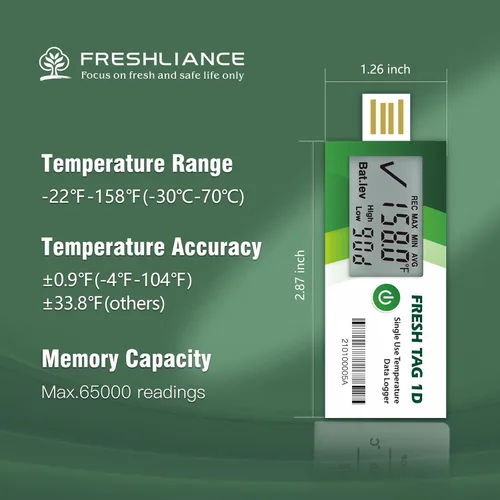 Vista 4 de Freshliance Registrador de Datos de Temperatura con Pantalla LCD, Registrador de Temperatura USB de Un Solo Uso con 30000 Puntos, Informe Automático