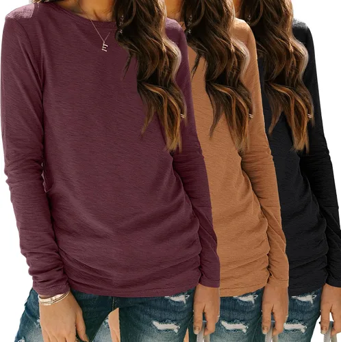 Vista 28 de SUNBS Paquete de 3 camisas de manga larga para mujer, ajuste holgado, ropa de otoño, ropa de moda 2025, camisetas básicas de entrenamiento, trajes
