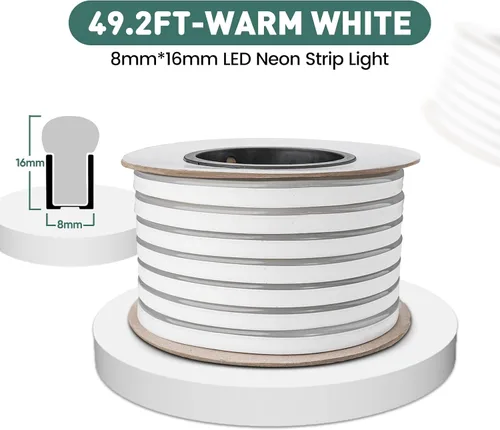 Vista 2 de GZBtech Luces de Cuerda LED de Neón Flexibles 50FT, CA 110-120V Tira de Luz Impermeable, 120 LEDs/M Cortable Conectable Iluminación de Neón