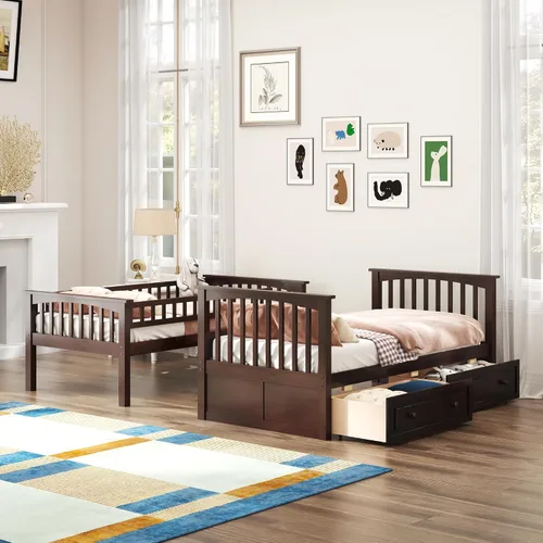 Vista 3 de Harper & Bright Designs Litera individual sobre individual con 2 cajones de almacenamiento, camas convertibles, base de cama de madera maciza