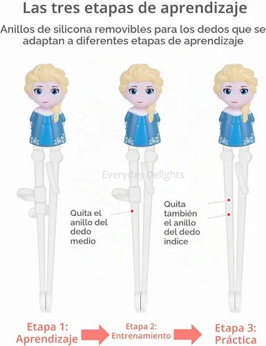 Vista 7 de Frozen Queen Elsa Kids Kids Cuchara Palillos de Entrenamiento Cubiertos Cubiertos Vajilla Vajilla Juego de Vajilla con Estuche, 3 Piezas