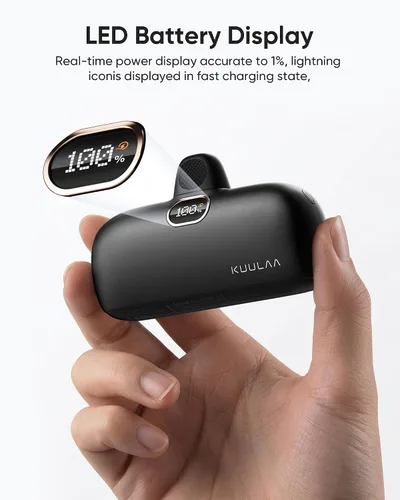 Vista 2 de Kuulaa Cargador portátil pequeño para iPhone con cable Lightning integrado de 5000 mAh, batería externa de carga rápida para iPhone 14/13/13