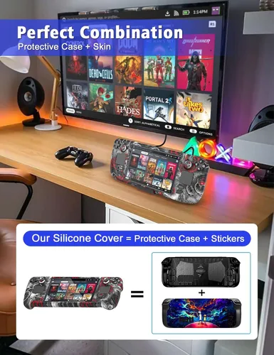 Vista 2 de Relohas Case for Steam Deck Accessories Set for Steam Deck Silicone Cover Skin Shell Stand Dock Touch Skin Sticker and Thumb Grip Full Protection