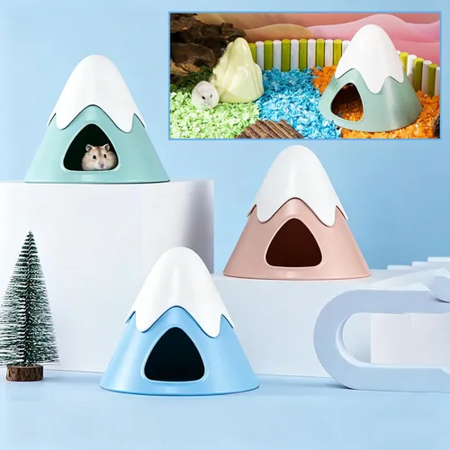 Vista 5 de Escondite de hámster, casa de piel de hámster con forma de montaña nevada Bonita cabaña escondida de hábitat para animales pequeños para hámsteres
