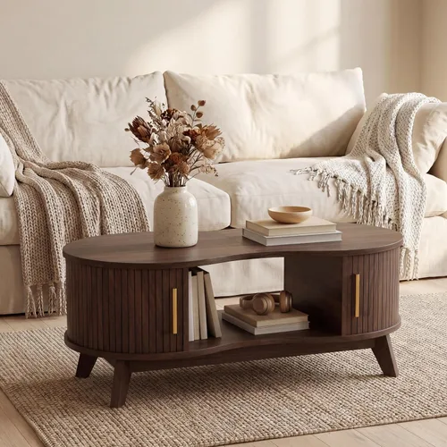 Vista 9 de Mesa auxiliar, doble ovalada con puerta corredera, natural, 47 pulgadas