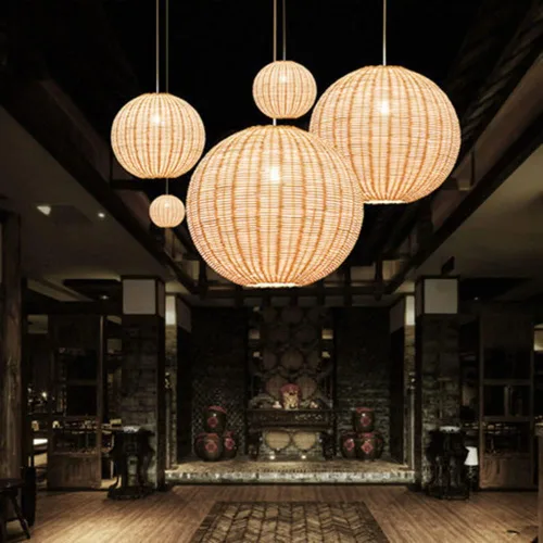 Vista 4 de Moderno globo de cocina americana, lámpara colgante tejida a mano, bola de mimbre, lámpara colgante, decoración del hogar, accesorios de iluminación