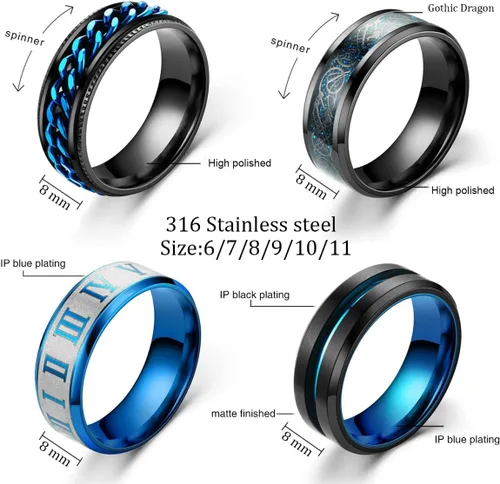 Vista 2 de Ronglry 4 anillos giratorios de acero inoxidable de titanio para mujeres y hombres, anillos negros para el estrés y la ansiedad para anillos