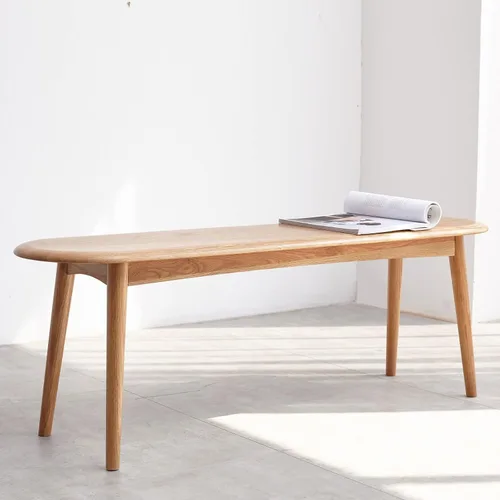 Vista 6 de Banco de comedor de madera de roble macizo, banco de acento con grano de madera para comedor, entrada, dormitorio