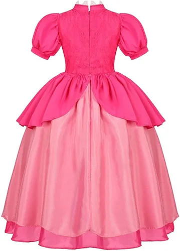 Vista 4 de Disfraz de princesa melocotón para niñas, disfraces de Halloween, súper hermanos, cosplay, cumpleaños, con accesorios de corona
