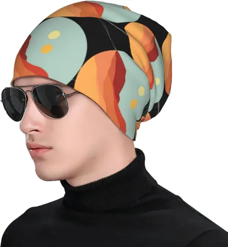 Vista 2 de RUAPIA-Two-Suns-Beanie-Hats, Slouchy Knit Hat Black Beanie Caps Winter Hat for Men Women