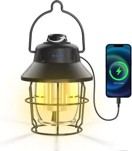 Vista 6 de Linterna LED recargable para campamento, mini linterna impermeable retro portátil, 1000 lm, 3 modos de luz (2700-6500 K) brillo de atenuación
