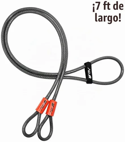 Vista 2 de BV Candado de seguridad de cable resistente de 7 pies con bucles – Cable de acero trenzado extra grueso de 10 mm (3/8"), resistente al corte y a