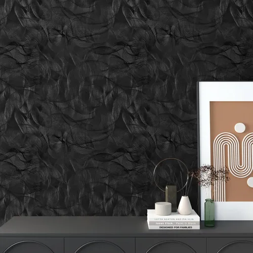 Vista 9 de VaryPaper Papel tapiz moderno con textura negra, para despegar y pegar, diseño geométrico en espiral, para dormitorio, baño, extraíble