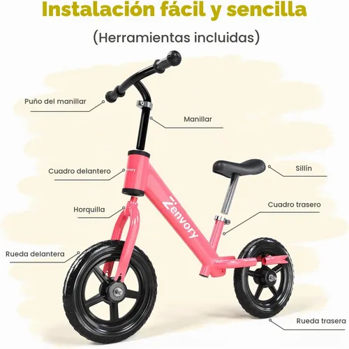 Vista 7 de Toddler Balance Bike Age 2-5, 12 Inches, Tool-Free Adjustable Rosa intenso