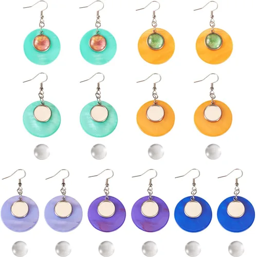 Vista 21 de FASHEWELRY 20 piezas bandejas de bisel de acero inoxidable para aretes geométricos configuración de bisel en blanco corazón luna redondos aretes