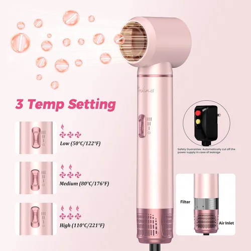 Vista 6 de Atopskins Juego de cepillos para secador de pelo 5 en 1, moldeador de aire caliente desmontable, cepillo de secador, 3 ajustes de calor, estilizador