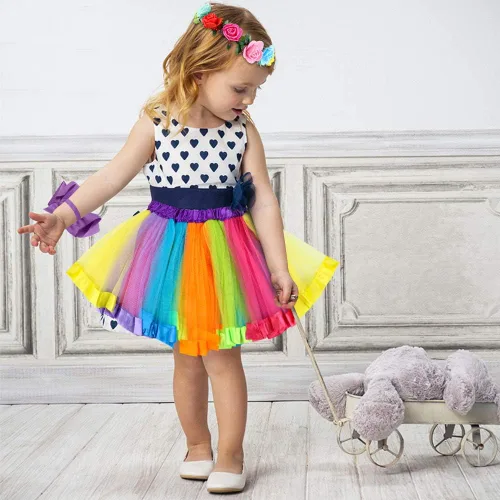 Vista 4 de Koogel 4 tutú para niñas de 2 a 5 años, tutú de 2 capas a lunares, multicolor 2