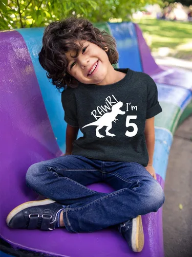 Vista 3 de rawr im 5 Dinosaur 5th Birthday Shirt Boy Roar Five Year Old Dino Camiseta rex