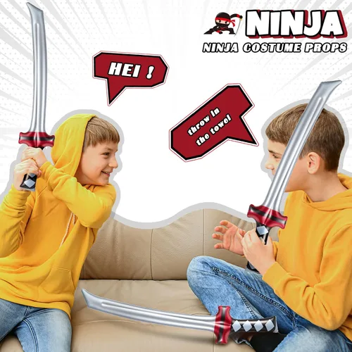 Vista 5 de Deekin - 12 espadas inflables ninja, paquetes de recuerdos de fiesta, katana samurái, juguete inflable, accesorios de disfraz para niños y niñas