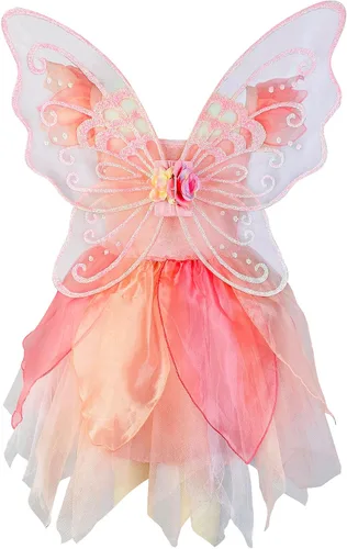 Vista 2 de DJDLPARTY Conjunto de disfraz de hada rosa para niñas con alas y diadema