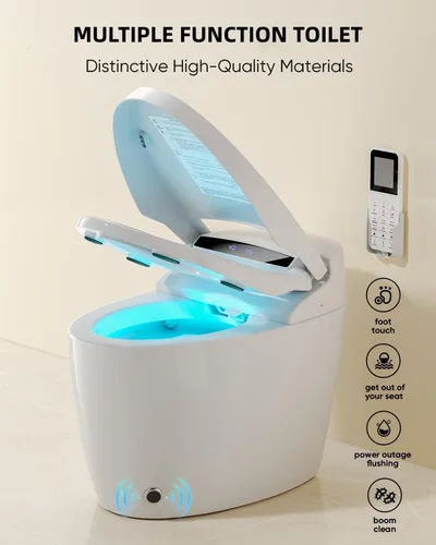 Vista 5 de Inodoro inteligente con bidé integrado con rociador de agua caliente y secadora, funcionamiento del sensor de pie, asiento calefactado con pantalla