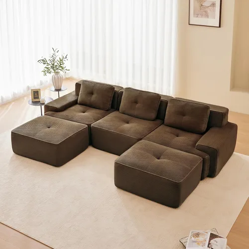 Vista 76 de Sofá moderno comprimido sin armazón de 116", sofás seccionales de 3 plazas para sala de estar, sofá seccional modular de pana verde nube, espuma