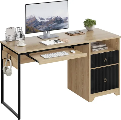 Vista 14 de Bestier - Escritorio de computadora de 48 pulgadas con cajones, escritorio de oficina con almacenamiento, escritorio de escritura de madera Cereza