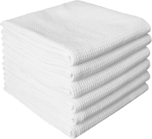 Vista 7 de QUILTINA Paquete de 6 paños de cocina de 12 x 12 pulgadas, 100% algodón, tejido de gofre, súper absorbentes, de secado rápido, color beige