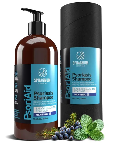 Vista 9 de Sphagnum Botanicals Champú de psoriasis con ácido salicílico para mujeres y hombres, alivio natural para cuero cabelludo seco, picazón, escamoso