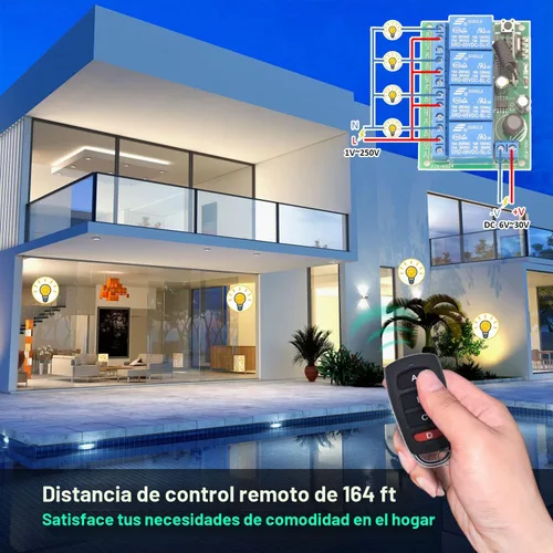 Vista 3 de DieseRC DC 12V 24V 4CH Interruptor de control remoto inalámbrico DC 6-30V 10A 4 canales 433MHz Receptor de relé de radiofrecuencia con 2