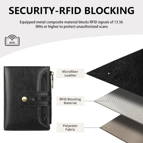 Vista 4 de GOIACII Cartera pequeña de cuero para mujer, tarjetero con bloqueo RFID y bolsillo para monedas con cremallera