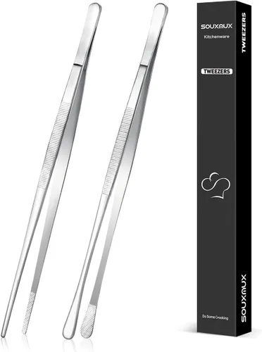 Vista 10 de 2 piezas de pinzas de cocina de 25 cm con puntas dentadas de precisión, pinzas de chef profesionales de acero inoxidable, herramientas de cocina
