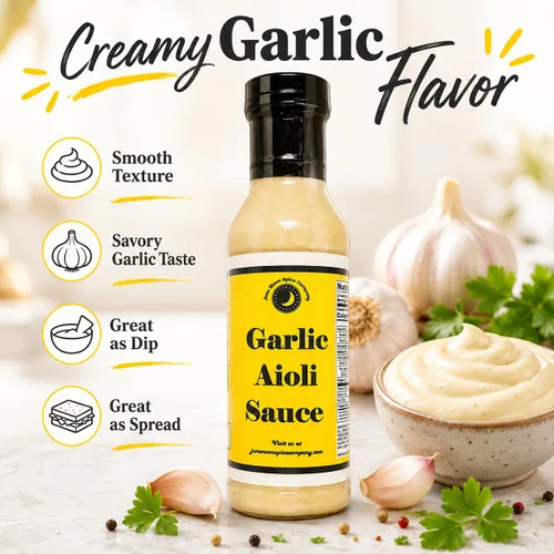 Vista 3 de Salsa de alioli de ajo Botella de 12 onzas líquidas con tapa de bloqueo de sabor Bajo en azúcar Fabricado en pequeños lotes Premium Salsa