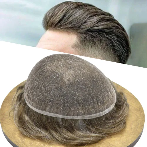 Vista 59 de Completo suizo encaje tupé para hombres pieza de pelo real sistema de reemplazo de cabello humano para hombres Toupee Hairpieces para hombres 7x9
