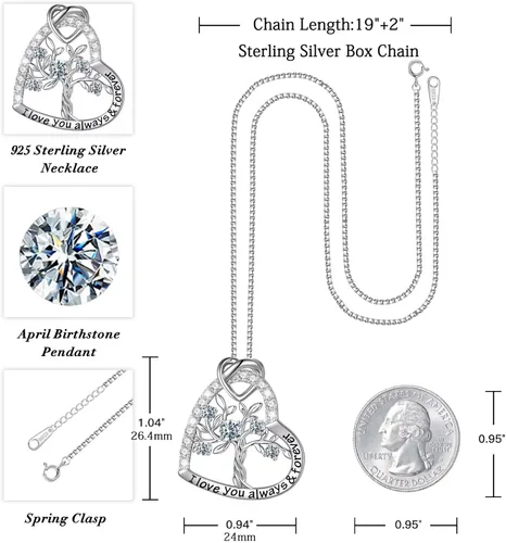 Vista 4 de Iefil Regalos de árbol de la vida para mujer, plata de ley 925, collar de piedra natal del árbol de la vida, regalo de aniversario, día de San