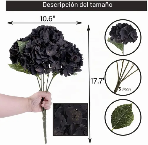 Vista 2 de 2 ramos de flores artificiales de hortensias de seda Negro