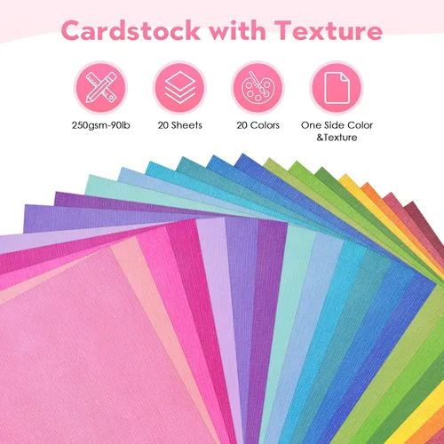 Vista 3 de 20 hojas de cartulina arcoíris colorida texturizada, papel de colores surtidos de 250 gsm, impresa de un solo lado, cartulina gruesa para hacer