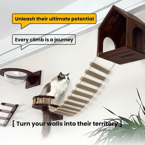 Vista 4 de Escalera y puente para gatos de 40 pulgadas, árbol para gatos al aire libre con cuerda de yute, marco de escalada de varios niveles y rascador