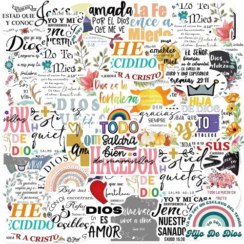 Vista 3 de 150 calcomanías cristianas de Jesús español, calcomanías de versículo bíblico para laptop, calcomanías impermeables de las Escrituras de Jesús