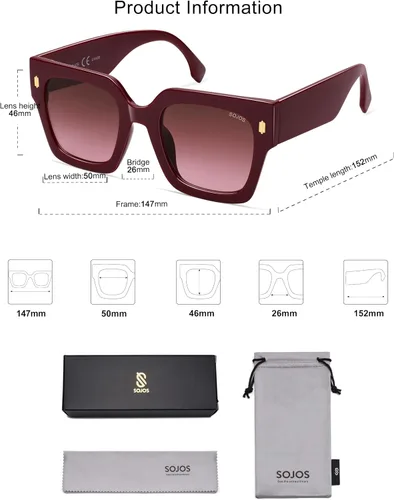 Vista 39 de SOJOS Gafas de sol cuadradas vintage de gran tamaño para mujer, estilo retro, de lujo, grandes, UV400 SJ2194