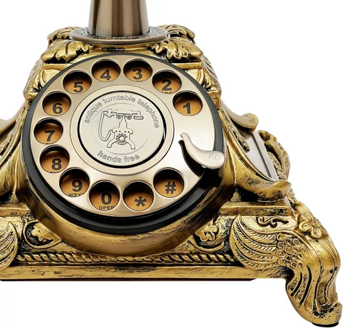 Vista 9 de Teléfono de escritorio de teléfono retro antiguo de estilo europeo Teléfono de línea fija de diseño antiguo Teléfono decorativo Decoración de Dorado