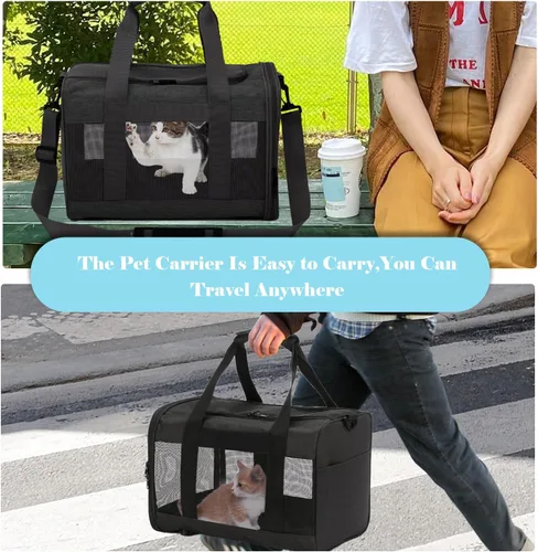 Vista 7 de Transportador de viaje para gatos, de lados suaves, ventilado, transpirable, plegable, transportador suave aprobado por aerolíneas para perros