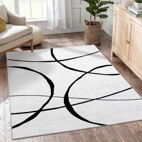 Vista 22 de YIHOUSE Alfombra lavable de 5 x 7 pies, moderna abstracta en blanco y negro, antideslizante, para dormitorio, oficina en casa (abstracto, 5 x 7 pies)