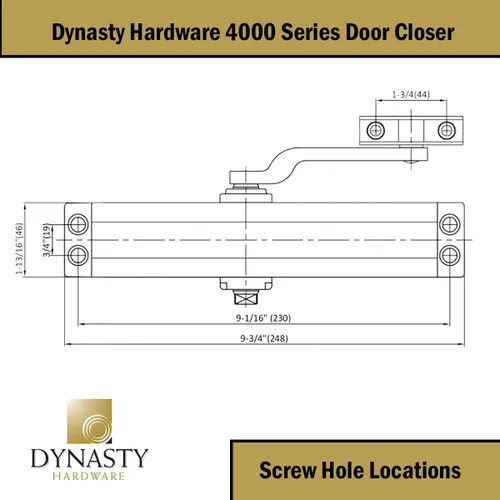 Vista 7 de Cerrador de Puerta de Dynasty Hardware, Cerrador Hidráulico Comercial, Autocierre, Resorte Tamaño 4, Montaje en Superficie, Aluminio Rociado, Serie