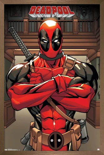 Vista 9 de Trends International Marvel Comics Deadpool - Póster de pared de postura, 14.725 x 22.375 pulgadas, versión enmarcada de madera de granero